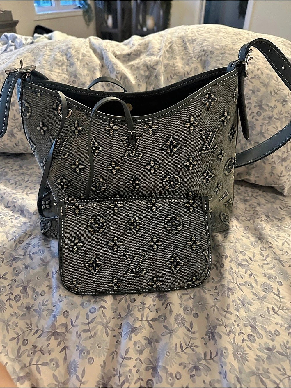 All In Monogram Denim Shoulder Bag in Black